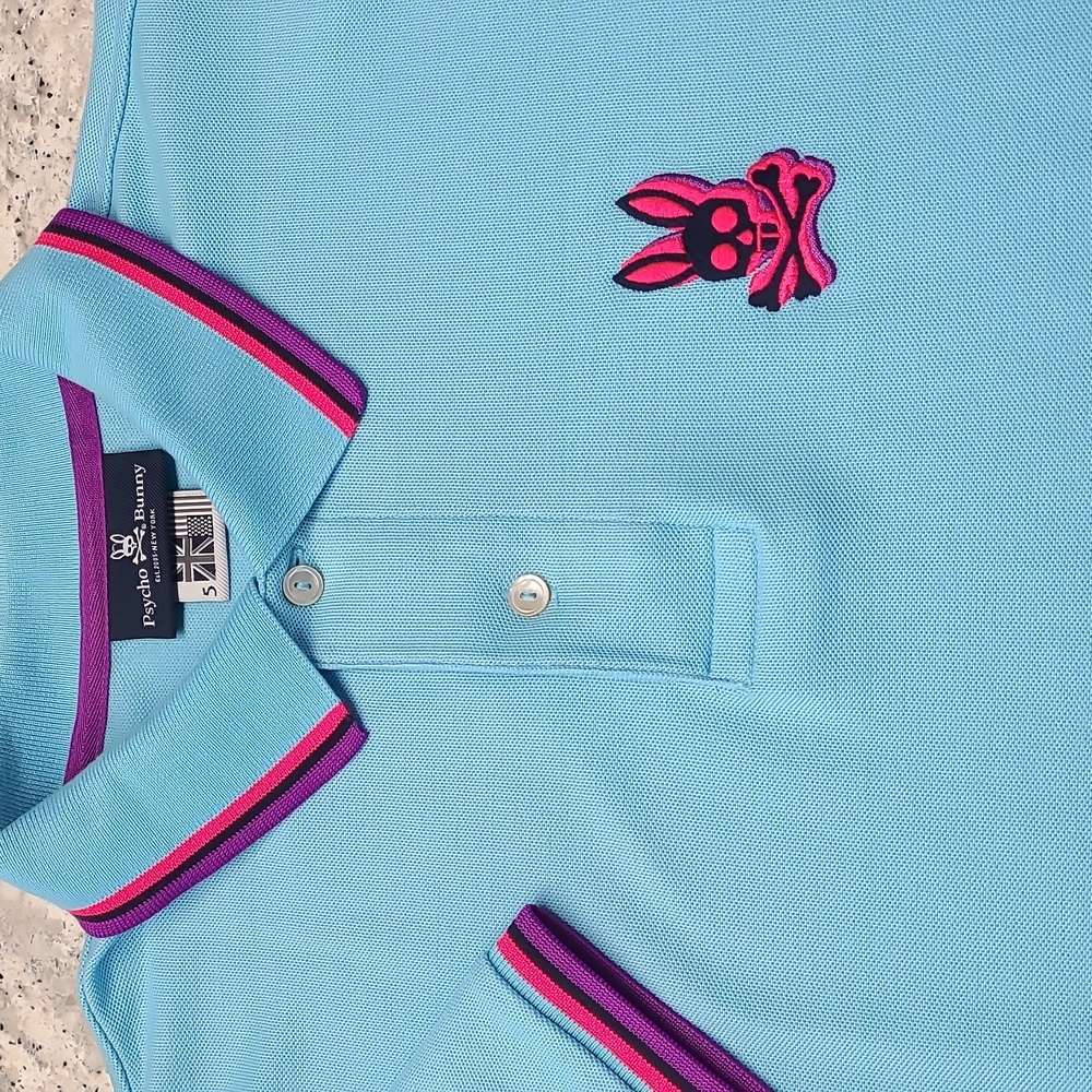 Psycho Bunny Hudson Men's Polo - Sky Blue with Purple & Hot Pink Trim